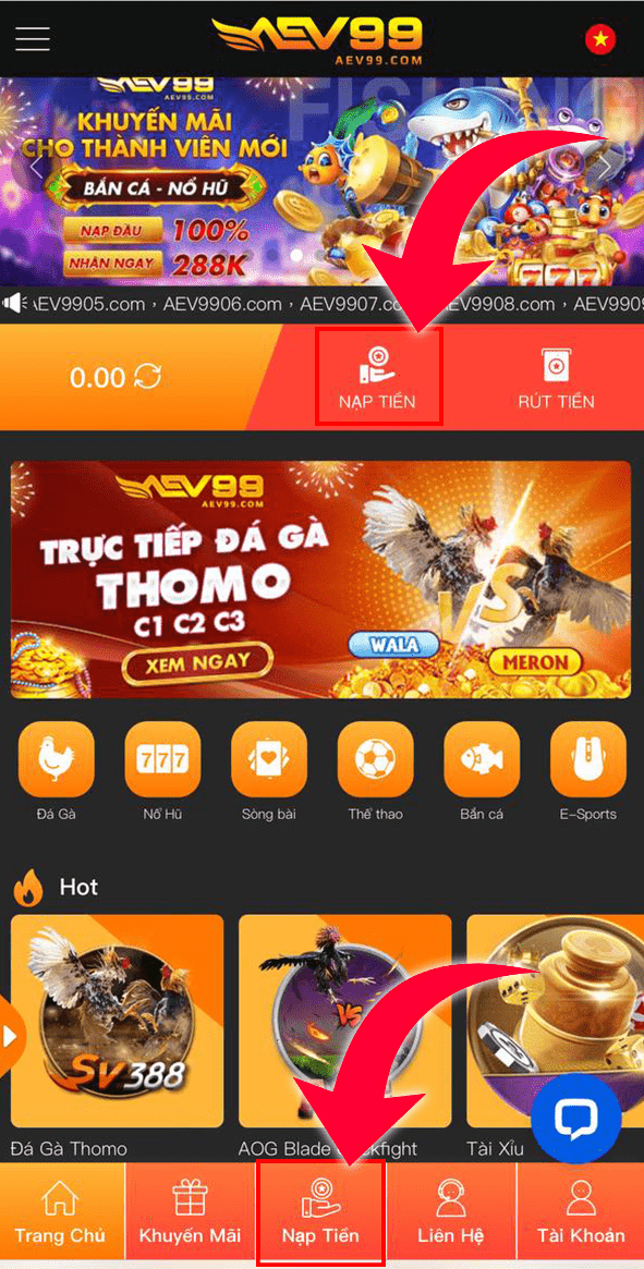 Bấm vào ô Nạp Tiền Bấm vào ô Nạp Tiền