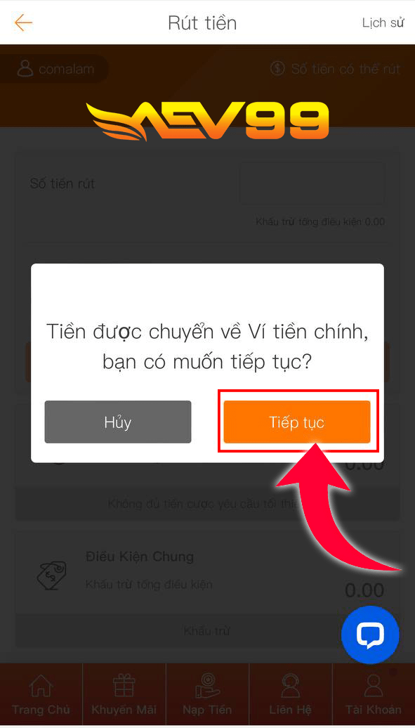 Bấm vào ô tiếp tục Bấm vào ô tiếp tục