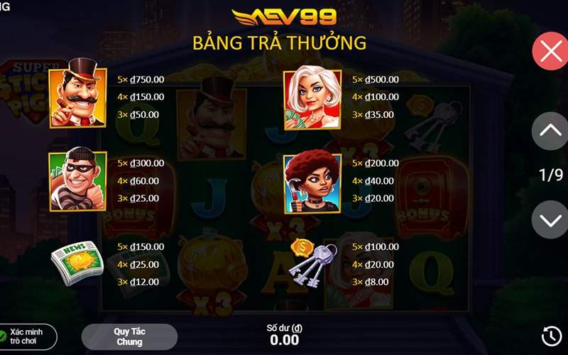 Các combo trúng thưởng trong Siêu Trộm Heo Vàng tại AEV99 Các combo trúng thưởng trong Siêu Trộm Heo Vàng tại AEV99