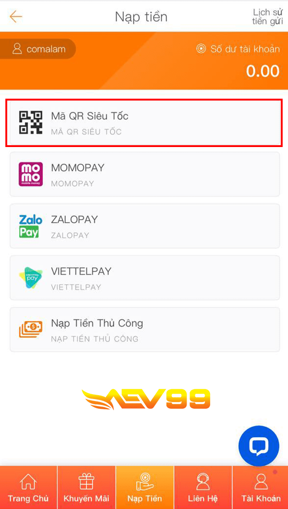 Chọn vào ô Mã QR Siêu Tốc Chọn vào ô Mã QR Siêu Tốc