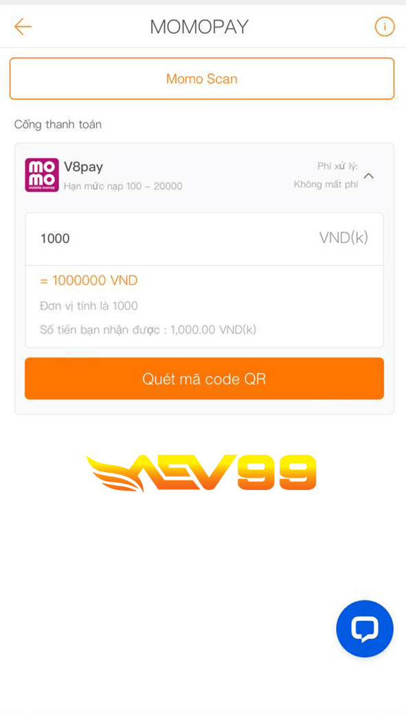 Điền số tiền nạp sau đó bấm vào ô Quét mã code QR Điền số tiền nạp sau đó bấm vào ô Quét mã code QR